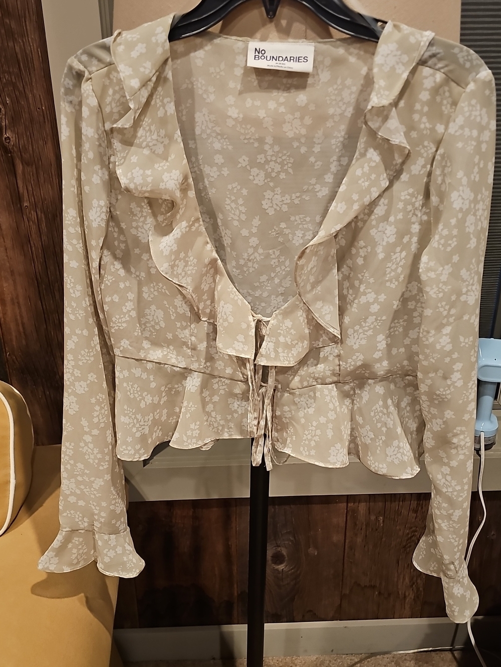 No Boundaries Sage Floral Ruffle Tie-Front Blouse
